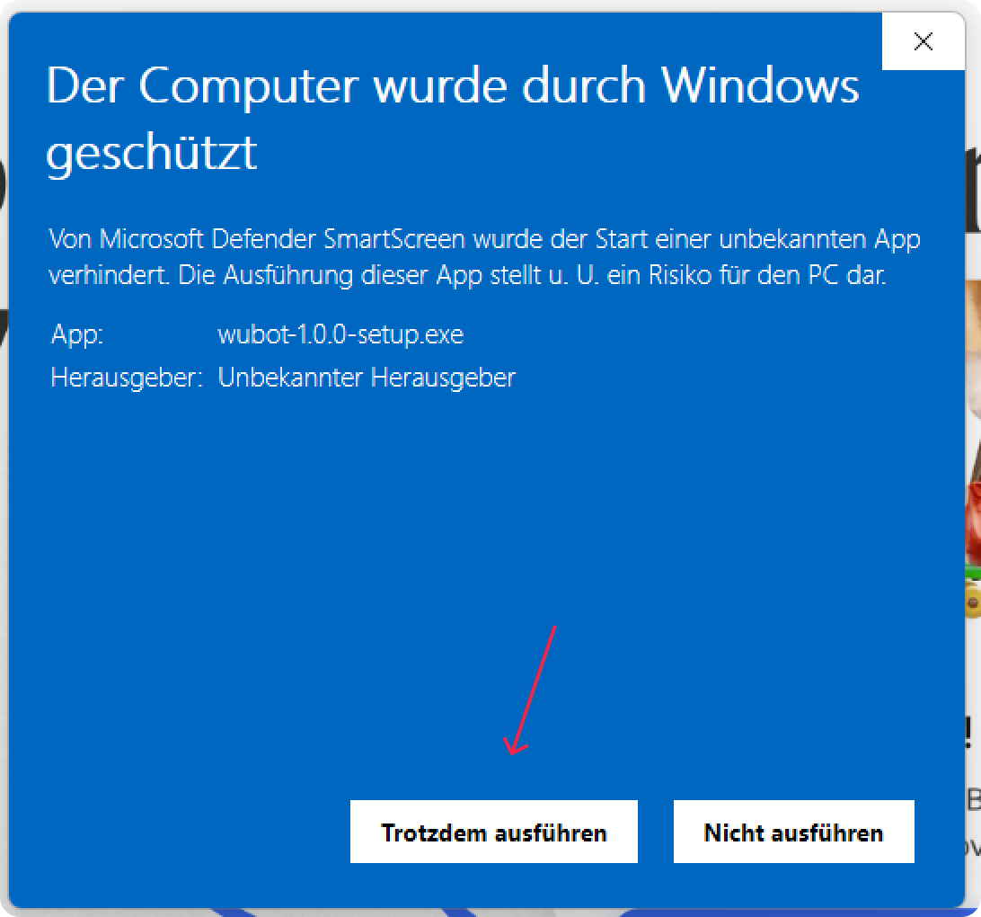 Windows SmartScreen mit der Schaltfläche Trotzdem ausführen